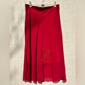 'Michael K.' red double lined floral embroidery pull on knee length skirt